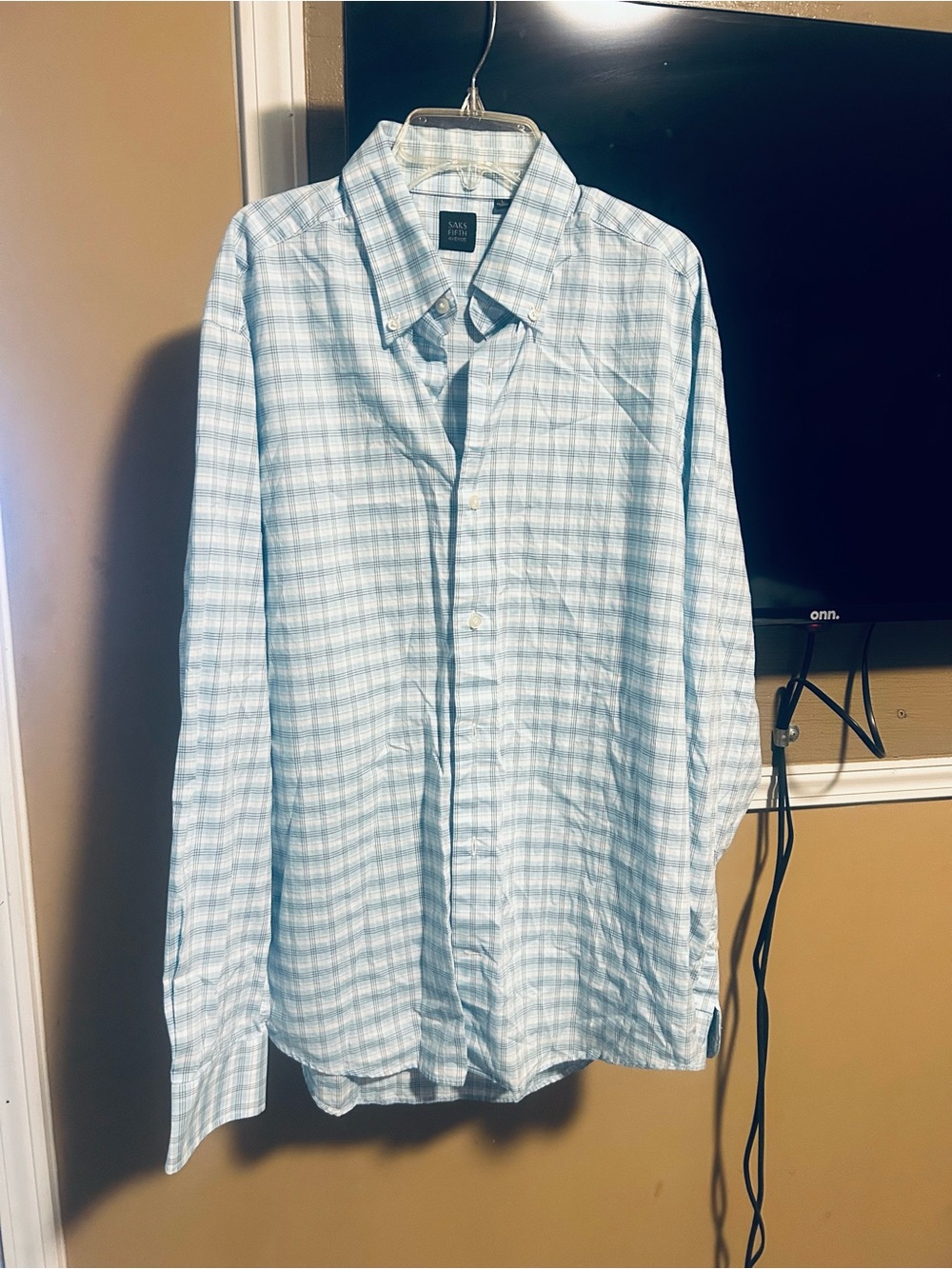 Saks Fifth Avenue Light Blue Plaid Button-Down Shirt